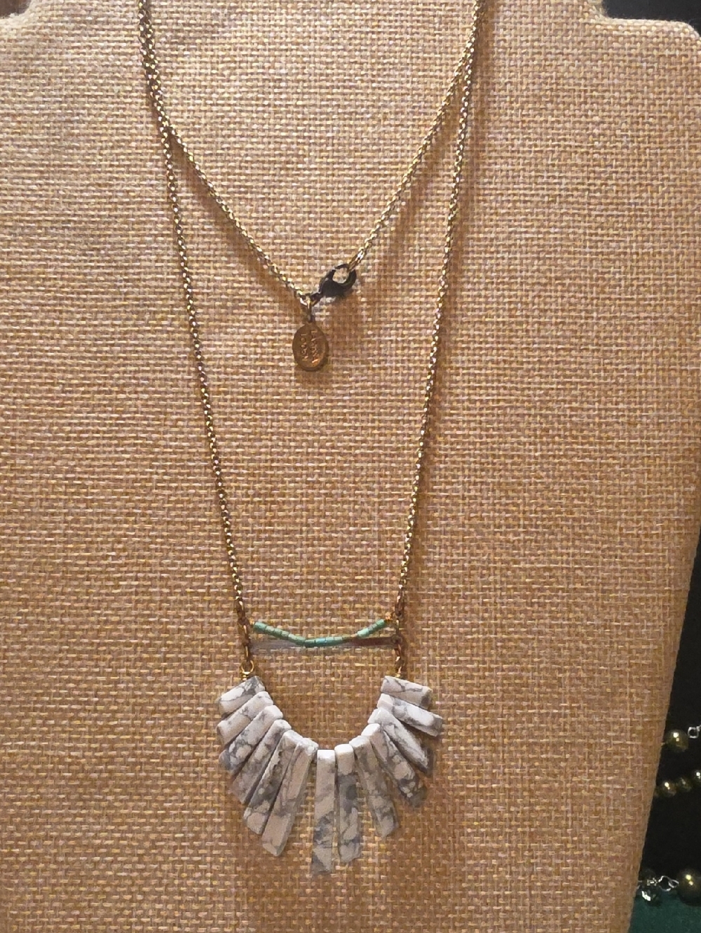 Gold-Tone Layered Necklace with White Howlite Fan Pendant